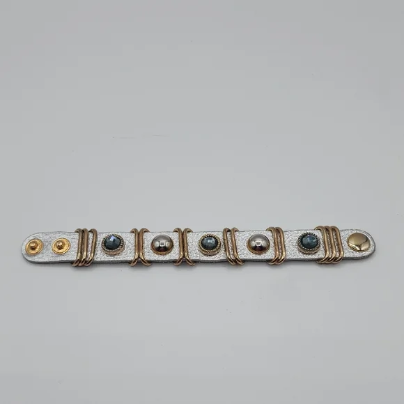 Leather Snap Gold and Silver Bracelet - Picture 9 of 15